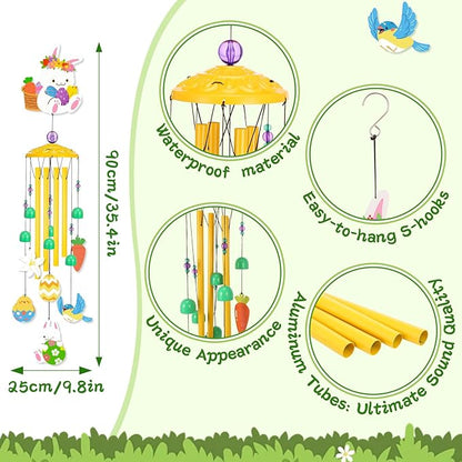 Spring Summer Wind Chimes for Outside, Bunny Floral Pattern Metal Wind Chime with Gift Box, Ideal for Porch Garden Patio Decor