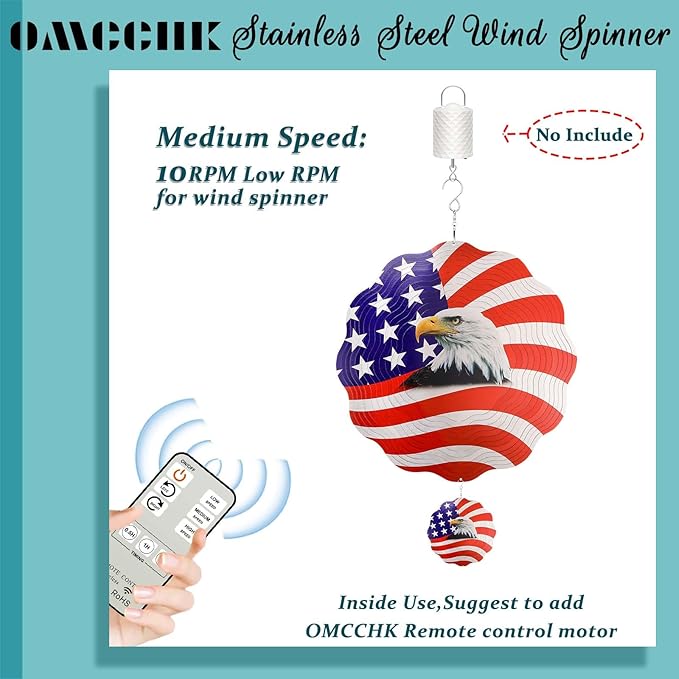 12 inch Wind Spinners Outdoor Hanging Decor, Steel Wind Spinner, Large American Eagle Ornament Spinner, Wind Chimes for Outside, Kinetic Sculpture Sun Catcher, Yard Art Garden Decor, Grandma Gifts