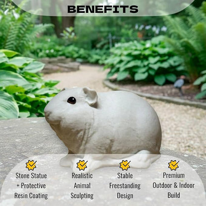 OLOMA Animal Garden Guinea Pig Sculpture Premium Concrete Statue with Protective Resin Coating Durable Lawn Patio Porch Indoor Outdoor Display Accent for Landscape Porch Home