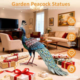 Kircust Metal Peacock Statue for Outdoor Decor - 24" L Elegant Peacock Sculpture for Garden, Patio, Yard, or Home - Weatherproof & Handcrafted Peacock Art