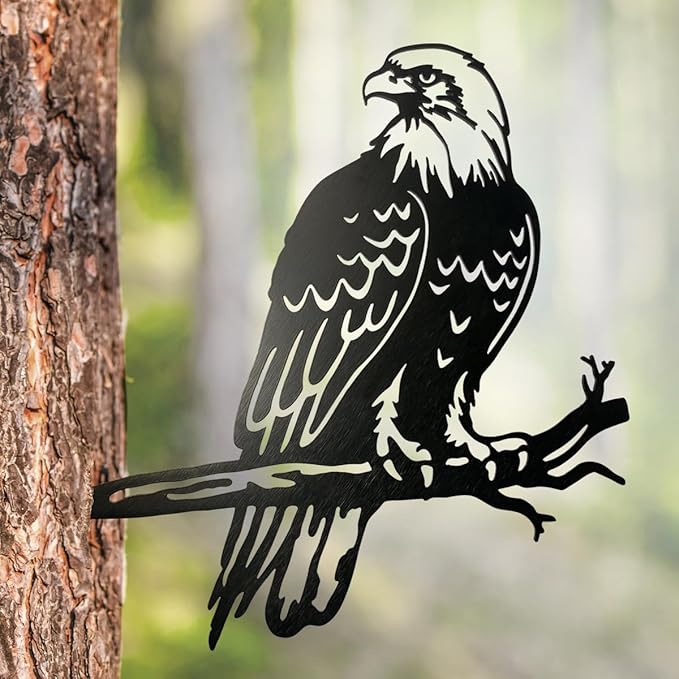 OULYDEKO Bald Eagle Metal Bird Yard Art, Outdoor Tree Decor, Eagle Statue Gift for Men