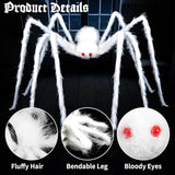 FOIMAS 3pcs Halloween Realistic Hairy Spider,Large White Scary Spiders Prop for Lawn Yard Wall Indoor Outdoor Halloween Party Decoration,59",35",12"