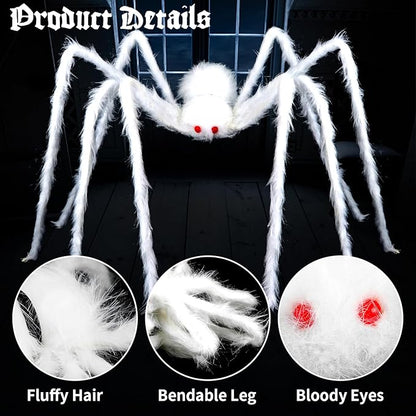 FOIMAS 3pcs Halloween Realistic Hairy Spider,Large White Scary Spiders Prop for Lawn Yard Wall Indoor Outdoor Halloween Party Decoration,59",35",12"