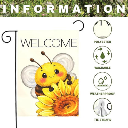 Welcome Garden Flag Cute Bee with Sunflower Outdoor Yard Flags Spring Summer Garden Double Sided Bee Banner for Lawn Yard Porch Patio Farmhouse Rustic Outdoor Seasonal Home Decor 12x18 Inch