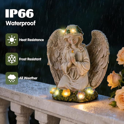 Garden Angel Statues for Outside, Solar Praying Angels Outdoor Statue Decor, Resin Figurine Sculpture for Patio Yard Lawn Birthday Christmas Sentimental Gifts for Mom Grandma Women Mother in Law
