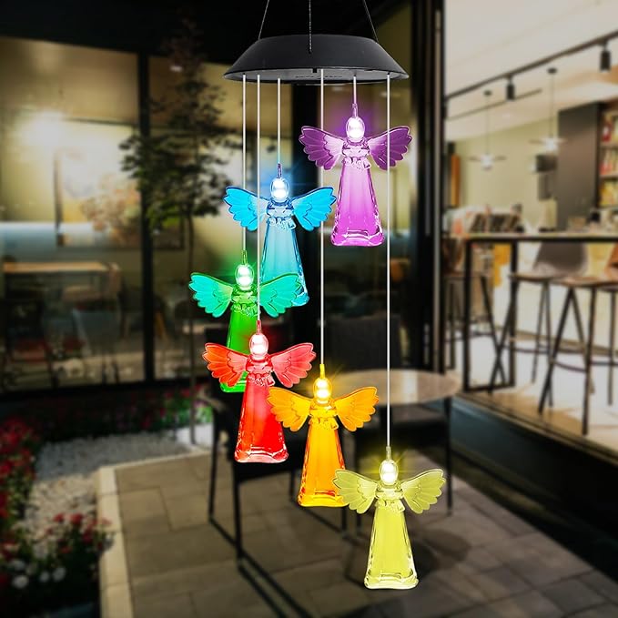 MorTime 28" LED Solar Wind Chime, Color Changing Solar Angel Wind Chimes Mobile Hanging Wind Chime for OutsideHome Garden Decoration
