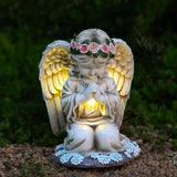 VEEKI Solar Angel Garden Statue Outdoor, Resin Angel Statues Solar Figurine Lights Outdoor Waterproof, Angel Sculpture for Outside Garden Yard Patio Grave Cemetery Decor, Sympathy Memorial Gift