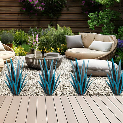 Large Tequila Rustic Sculpture, Wind Resistant Metal Agave Plants Garden Art for Outdoor Home Decor, DIY Hand Painted Metal Agave Yard Sculpture Statue Garden Lawn Ornament Gift (1, Blue)