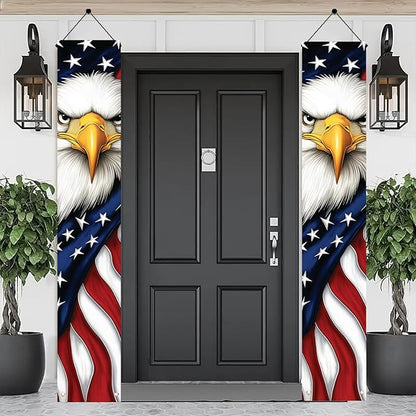 Patriotic Eagle Porch Banners 71x12 Inch American Flag Independence Day Outdoor Decorations Bald Eagle Hanging Porch Signs 4th of July Memorial Day Veterans Day Home Decor