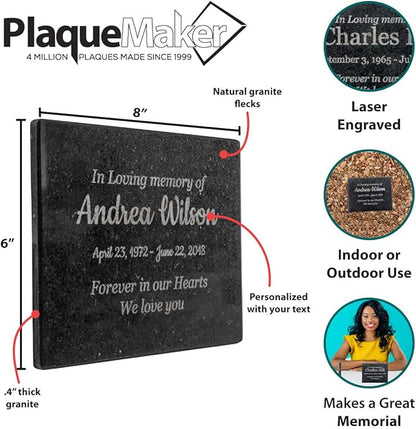 Customized In Loving Memory Black Granite Memorial or Sympathy Gift. Offered in a Variety of Sizes to Meet your Needs and Budget (8 x 6 x .4")