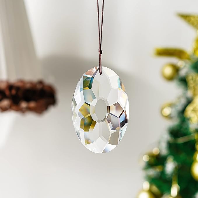 YU FENG 89mm/3.5in Crystal Prism Suncatcher for Windows,Rainbow Maker Hanging Crystals for Garden Home Outdoor Decoration (Clear)