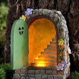 FitBest Fairy Garden Doors Decoration, Solar Miniature Door Sculpture, Outdoor Garden Statue for Tree Yard Lawn Patio Ornament Decoration