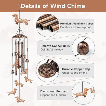 Dachshund Dog Wind Chimes for Outside,41" Metal Windchimes, Housewarming/Easter/Halloween/Festival Gifts for Women/Men, Pet Memorial Wind Chimes for Dogs, Dachshund Decor for Outside, Patio or Garden