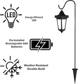 Set of 2 Solar Lanterns - Waterproof Hanging Coach LED Lights with Shepherd Hooks for Mounting - Garden Decor for Outside by Pure Garden (Black)