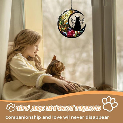 BamLue Cat Memorial Suncatcher for Windows Memorial Ornament, Pet Sympathy Gift to Memorialize The Loss, Angel Cat Sun Catchers with Personalized Decorations in Loving Memory for Loss