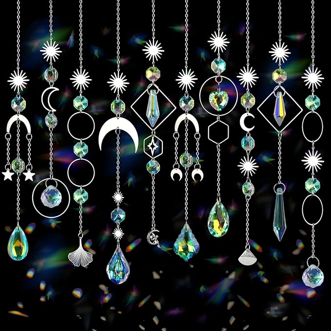 Crystal Suncatcher, 10 Pcs Colorful Sun Catchers Indoor Window Hanging Crystals Ornaments for Home Outdoor Garden Ceiling Balcony Room Christmas Party Wedding Decorations Prism Rainbow Maker