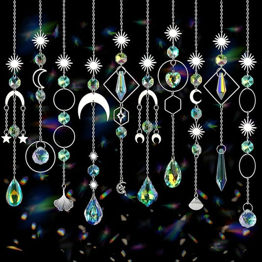 Crystal Suncatcher, 10 Pcs Colorful Sun Catchers Indoor Window Hanging Crystals Ornaments for Home Outdoor Garden Ceiling Balcony Room Christmas Party Wedding Decorations Prism Rainbow Maker