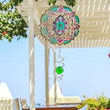Goolyrusim Wind Spinner Mandala Jasmine, 12Inch Laser Cut Stainless Steel Wind Spinners, 3D Hanging Wind Sculptures for Yard and Garden Decoration Outdoor Decor Ornament, Mandala Gifts for Women Men