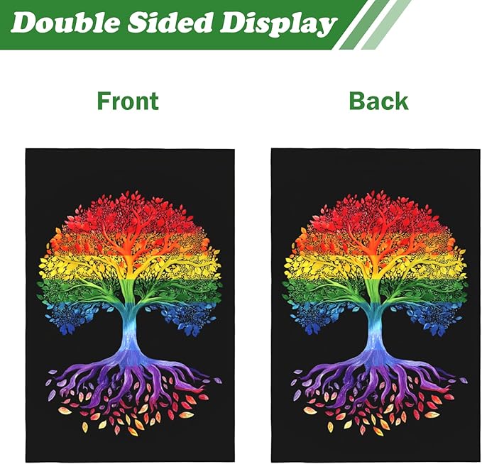 Gay Pride Garden Flag LGBTQ Rainbow Tree Life Yard Banner 12x18 Double Sided for Outside Lawn Seasonal Decorative Small