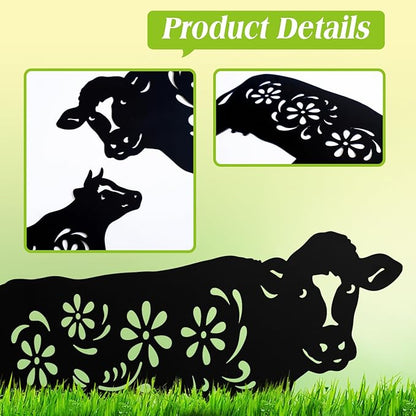 EZTZEN Cow Metal Garden Stakes Decorative,Cow Gifts for Women/Mom/Grandma/Men Cow Lovers Gifts,Black Cow Silhouette Statues Garden Decor for Outside,Outdoor Decor,Yard Art,Patio,Lawn Ornaments,2 Pack