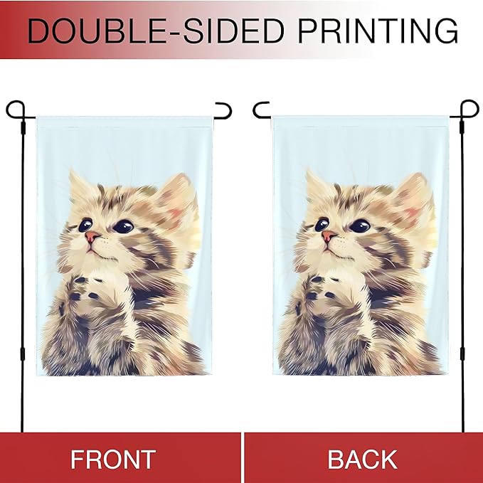 Cat Garden Flag Vertical Double Sided 12x18inch Small Cute Cat Garden Flag for Outside Farmhouse Seasonal Holiday Yard Decor