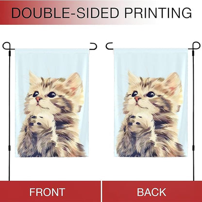 Cat Garden Flag Vertical Double Sided 12x18inch Small Cute Cat Garden Flag for Outside Farmhouse Seasonal Holiday Yard Decor