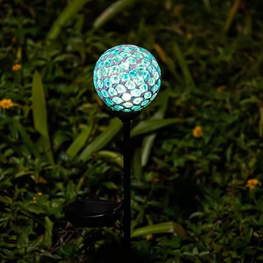 VCUTEKA Solar Lights - Outdoor Garden Decor Mosaic Solar Pathway Light Waterpoof LED Stake Light for Landscape Lawn Patio Yard Decoration (Blue) 1 Pack
