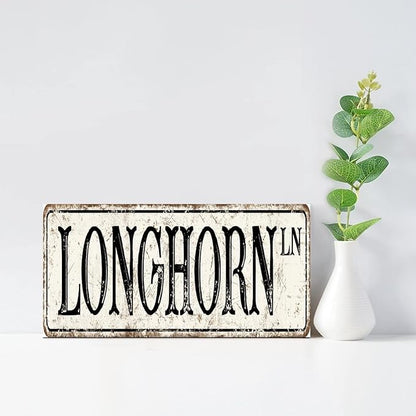 Madcolitote Personalized Longhorn Street Sign Vintage Longhorn Wood Signs Wall Art Rustic Wall Decorations for Living Room Home Decor for Home Man Cave Door Porch Garden Party 6x12in