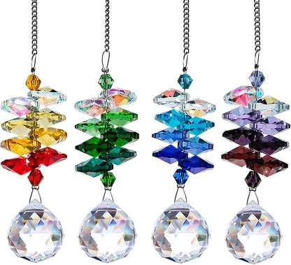 HDCRYSTALGIFTS 4PCS Crystal Hanging Sun Catchers for Window Indoor Rainbow Maker Suncatchers Crystals Ball Prism Chakra Octagon Bead Decor for Home Garden,10.5inch