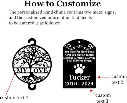 Personalized Pet Memorial Wind Chime-37'' Tall with Laser Cut Metal Signs，loss of dog sympathy gift，Pet Remembrance Gift in Memory of Dog Cat，loss of dog sympathy gift