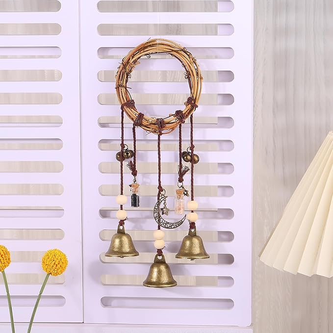 Witch Bells for Door Knob for Protection Hanging Bell Wind Chimes Handmade Decorative Bell for Boho Home Room Witchy Decor（Vintage）