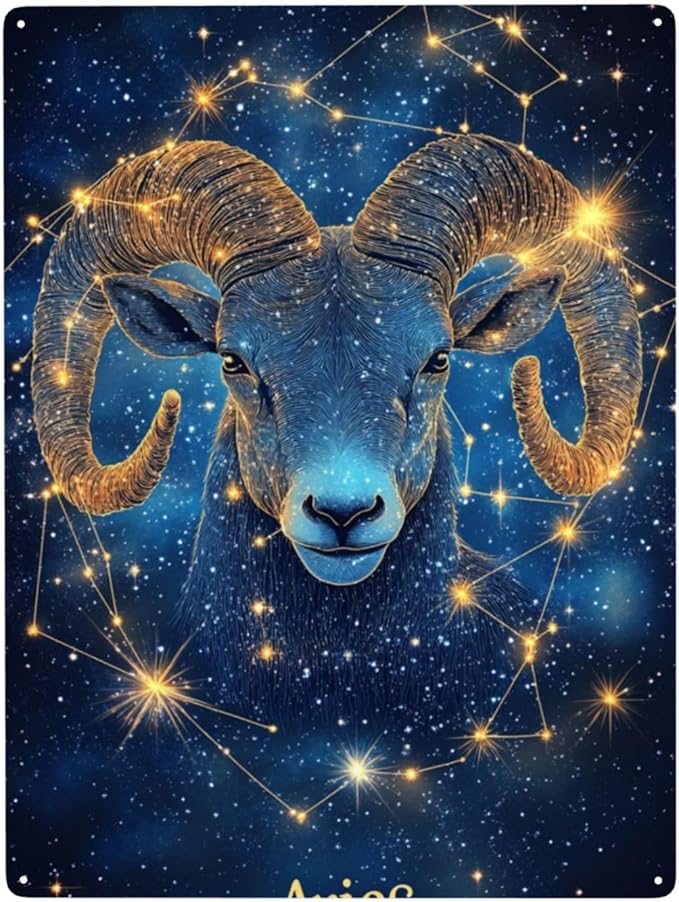Aries of the Zodiac Signs,Metal tin sign,Exquisite plaque poster wall art decor,for living room,cafe,Yard,Patio,Bedroom,pub,club,Charming Artwork for Astrology Lovers,12x16 inch