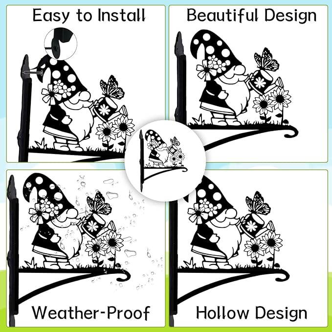 Rngmsi Gnome Plant Hangers Outdoor, Metal Wall Mounted Hanging Plant Bracket Outside, Flower Pot Bird Feeder Wind Chimes Hangers Decorations