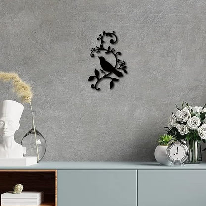 CREATCABIN Metal Bird Wall Decor Birds on The Branch Art Iron Wall Signs Hanging Metal Ornament Sculpture Leaves for Balcony Garden Home Living Room Decoration Outdoor Indoor Gifts Black 11.8x7.8Inch