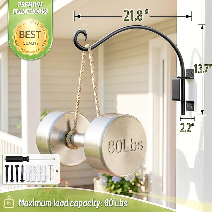 Lifyzoon Swivel Hanging Plant Bracket Outdoor: 22Inch Swivel Plant Hangers Bracket, 80lbs Weight Capacity - Rustproof Swivel Wall Hook for Large Bird Feeder, Birdhouse, Wind Chimes