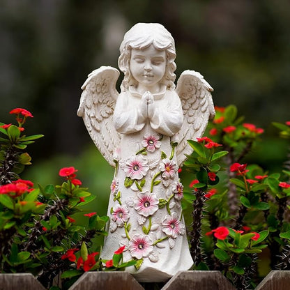 Nacome Garden Outdoor Statues Angel with Succulent and 7 LED Lights – Lawn Decor for Patio, Balcony, Yard Ornament - Chrismtas Gifts for Mom Grandma