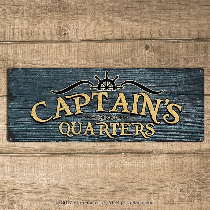 Captain’s Quarters, 5.75 x 15.5 Inch Aluminum Sign, Boat, Ocean, Sea and Pirate Themed Decor, Gifts for Boaters, Sailors, Skipper, Deckhand, First Mate, Crew, Fishermen AL-0616-RK1046ST