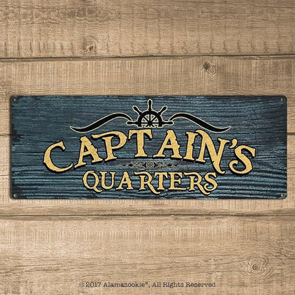 Captain’s Quarters, 5.75 x 15.5 Inch Aluminum Sign, Boat, Ocean, Sea and Pirate Themed Decor, Gifts for Boaters, Sailors, Skipper, Deckhand, First Mate, Crew, Fishermen AL-0616-RK1046ST