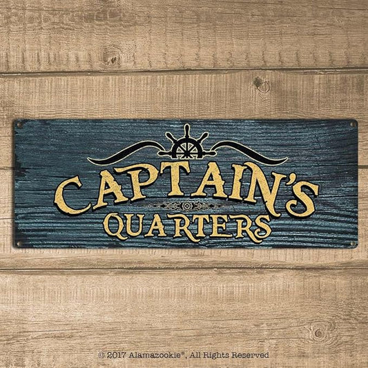 Captain’s Quarters, 5.75 x 15.5 Inch Aluminum Sign, Boat, Ocean, Sea and Pirate Themed Decor, Gifts for Boaters, Sailors, Skipper, Deckhand, First Mate, Crew, Fishermen AL-0616-RK1046ST