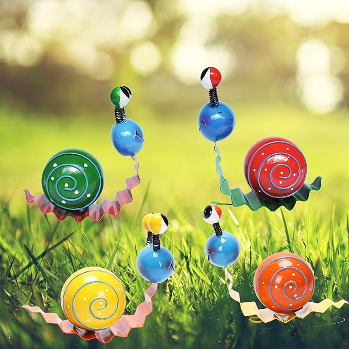 Cruis Cuka Metal Yard Art Cute Snails Garden Decor for Outside Lawn Ornaments Patio Outdoor Decorations - Set of 4(Yellow,Orange,Green,Red)
