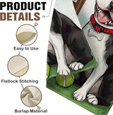 Dyrenson Welcome Boston Terrier Dog Decorative Garden Flag, Spring Summer Paw Prints Tennis Yard Outside Home Decorations Pet Lover Gift, Farmhouse Burlap Outdoor Small Decor Double Sided 12 x 18