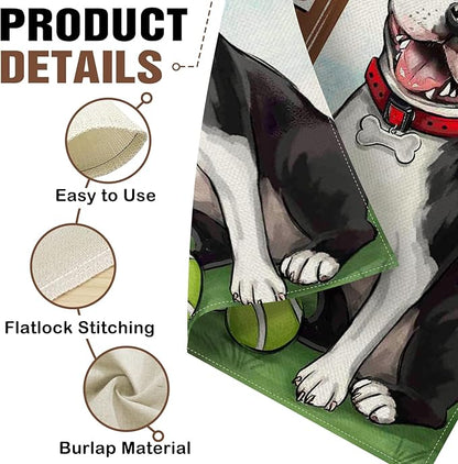Dyrenson Welcome Boston Terrier Dog Decorative Garden Flag, Spring Summer Paw Prints Tennis Yard Outside Home Decorations Pet Lover Gift, Farmhouse Burlap Outdoor Small Decor Double Sided 12 x 18
