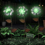 Metal Floral Garden Stake Outdoor Glow in Dark Silver Plant Pick Water Proof Metal Flower Stick Décor for Lawn Yard Patio,3 PCS