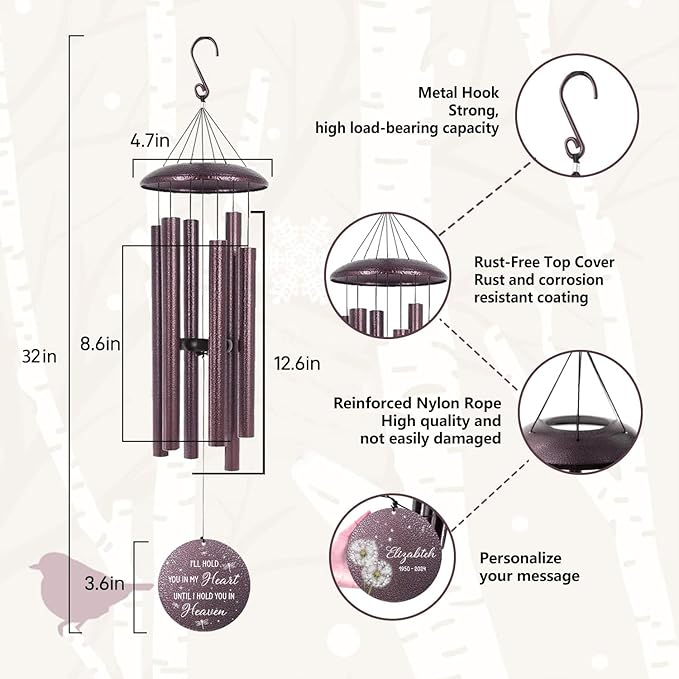 ASTARIN Deep Tone 32 inch Wind Chimes for Loss of Mom Dad Sister, Windchimes in Memory of a Loved One, Personalized Sympathy Wind Chime, Decor Yard Garden Patio, Produced in USA