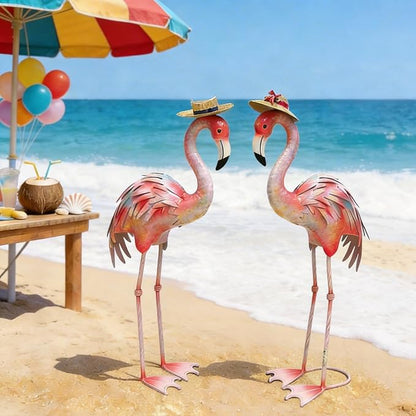 chisheen Flamingo Statues Pink Bird Art Garden Sculptures Outdoor Metal Yard Decor for Wedding Gifts Patio Lawn Porch Ornament Decoration