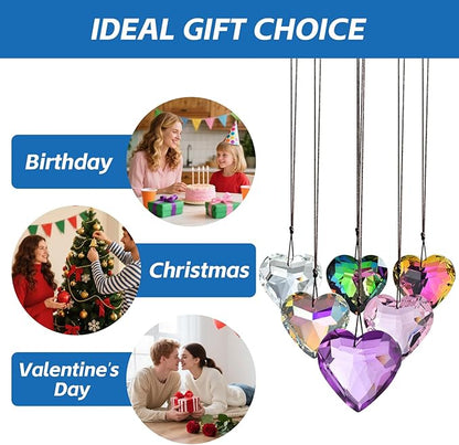 10 Pcs Love-Shaped Crystal Ball Prism 30mm, Handmade Rainbow Maker, Hanging Crystal Suncatchers, Home Decoration, Birthday Gift