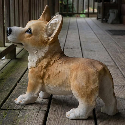 Elenon Dog Garden Statue Decorative for Yard, Brown Corgi Figurines Home Lawn Decor, Patio Kitten Tuxedo Statues Pets Memorial Ornament for Dog Lovers