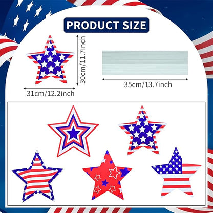 10-Piece 4th of July Star Yard Signs with Stakes - 5 Assorted Designs, 12-Inch Large Patriotic Star Signs for Outdoor Garden and Lawn Decoration for Independence Day Party Favor