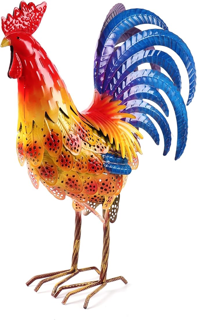 Metal Rooster Chicken Yard Art Outdoor Decor Large Chicken Garden Statue & Sculpture for Lawn Patio Backyard Kitchen Home Decorations, B-ROS04