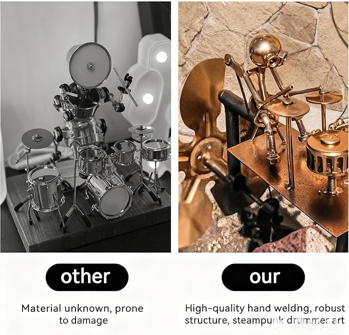 Handmade Metal Drummer Windmill, Drummer Music Figurines and Statues,Metal Art Musician Rocking Figurine Wind Mill for Garden Yard Lawn Patio (Guitarist)